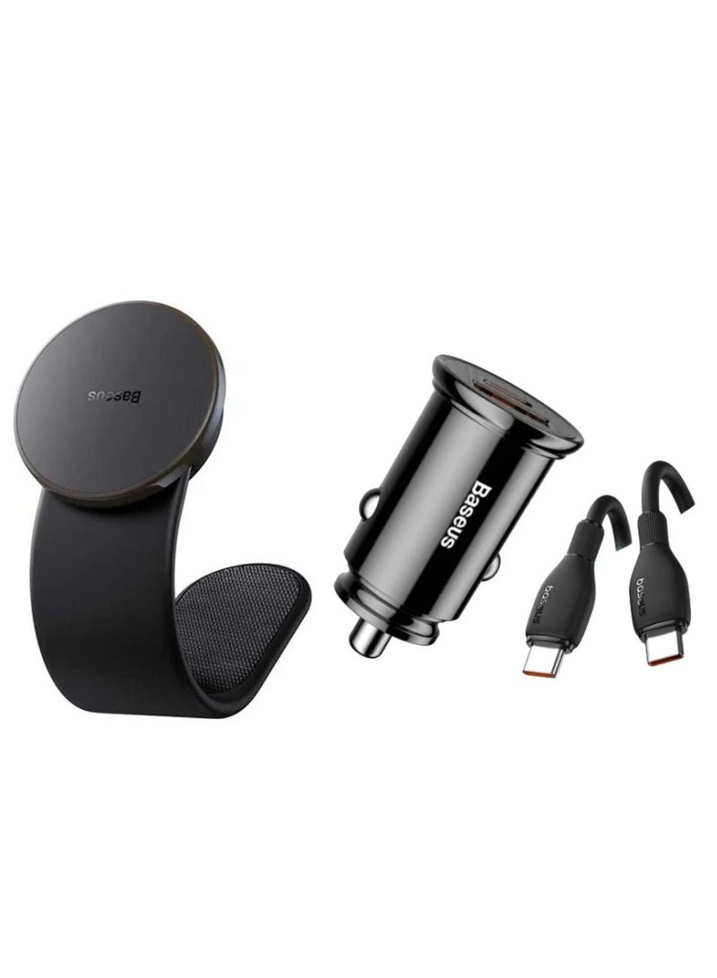 بيسوس حامل الهاتف المغناطيسي C02 Pro Cluster يدعم الشحن اللاسلكي وشاحن السيارة بمنفذ USB-A ومنفذ Type-C وكابل Type-C إلى Type C - Image 2