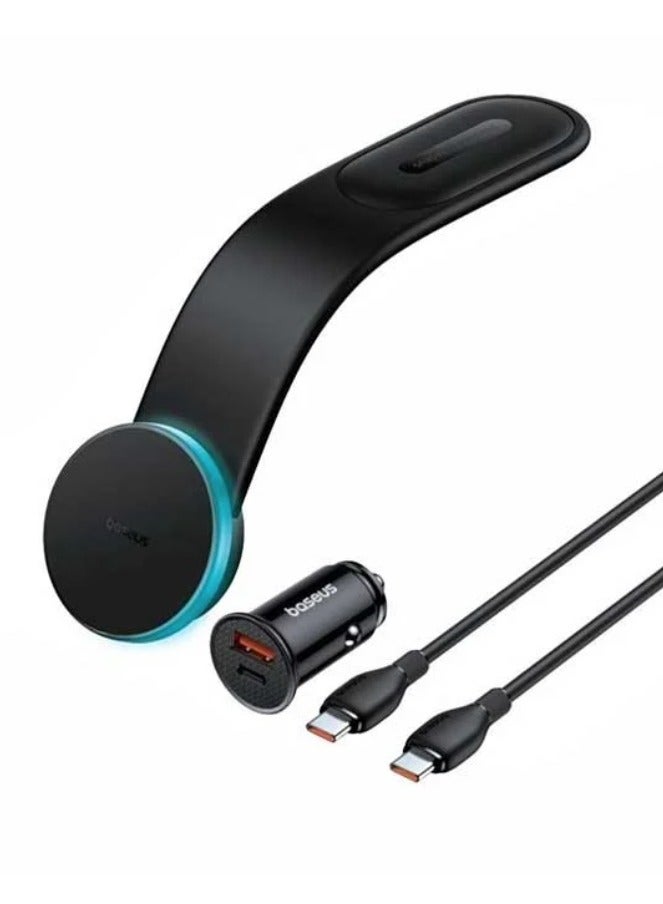 بيسوس حامل الهاتف المغناطيسي C02 Pro Cluster يدعم الشحن اللاسلكي وشاحن السيارة بمنفذ USB-A ومنفذ Type-C وكابل Type-C إلى Type C - Image 1