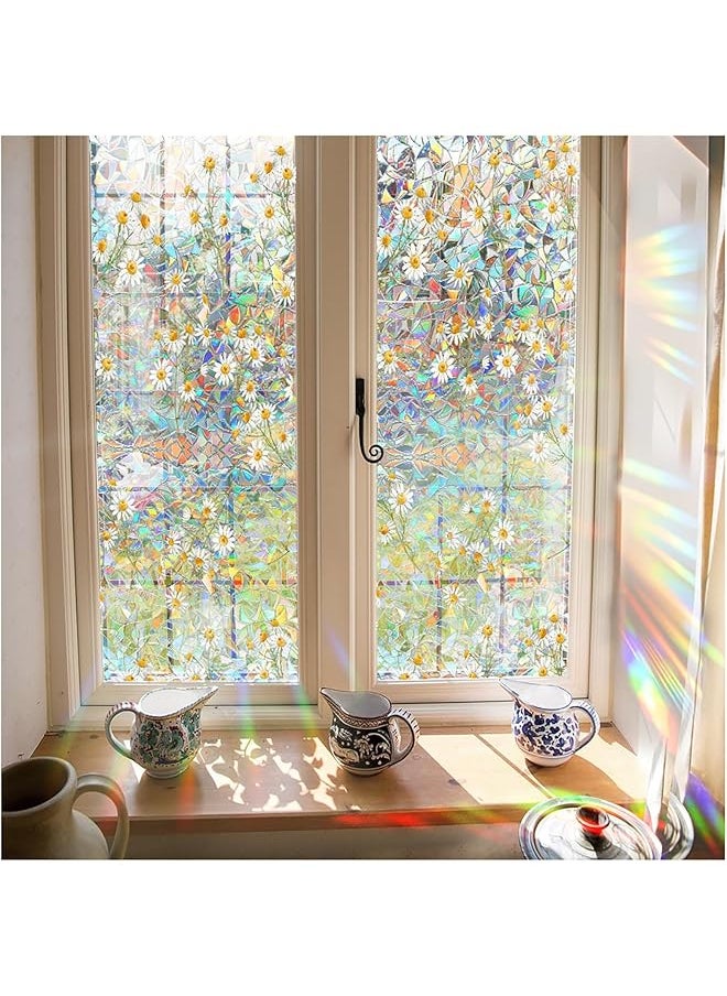 AMGREEN - Window Privacy Film, Daisy Rainbow Decorative Window Clings, Window Cling Film 3D Rainbow Decorative Door Window Sun Catchers Indoor Window,Suncatcher Window Cover(17X 39.4inch) - Image 1
