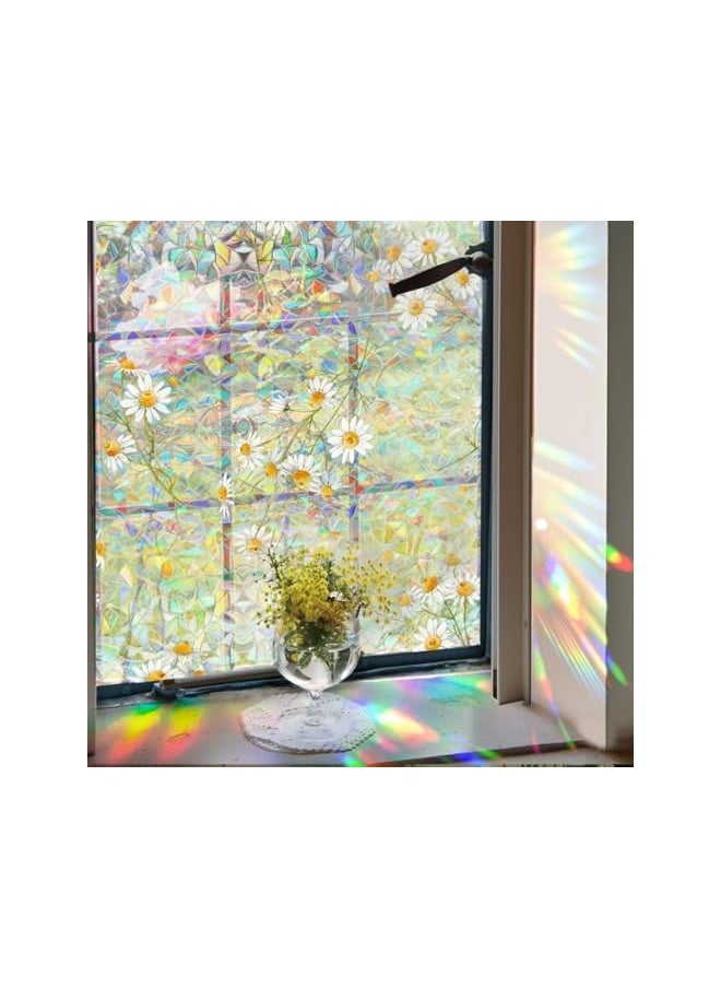 AMGREEN - Window Privacy Film, Daisy Rainbow Decorative Window Clings, Window Cling Film 3D Rainbow Decorative Door Window Sun Catchers Indoor Window,Suncatcher Window Cover(17X 39.4inch) - Image 1