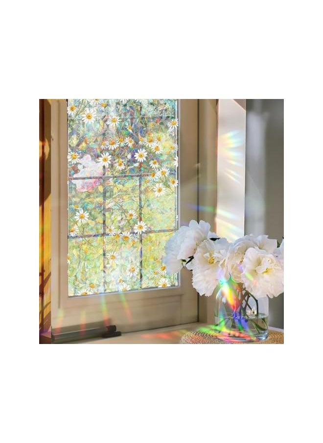 AMGREEN - Window Privacy Film, Daisy Rainbow Decorative Window Clings, Window Cling Film 3D Rainbow Decorative Door Window Sun Catchers Indoor Window,Suncatcher Window Cover(17X 39.4inch) - Image 1