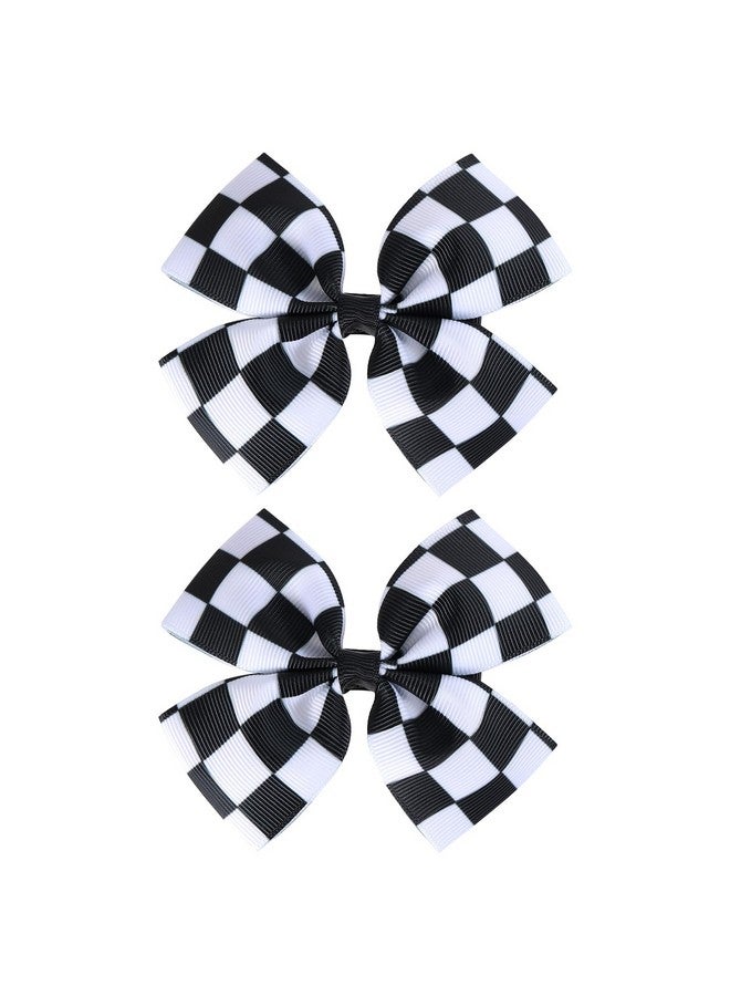 ميروكش مشبكان للشعر بتصميم علم سباقات منقوش، مقاس 4 بوصات، للفتيات والنساء، باللونين الأسود والأبيض، وشريط منقوش بنمط الجاموس، وربطة شعر على شكل ذيل حصان، وإكسسوارات شعر لمحبي السباق، وهدية لحفلات أعياد الميلاد بطابع السيارات - Image 1