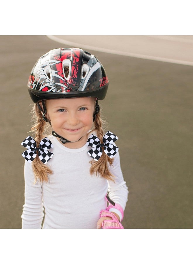 ميروكش مشبكان للشعر بتصميم علم سباقات منقوش، مقاس 4 بوصات، للفتيات والنساء، باللونين الأسود والأبيض، وشريط منقوش بنمط الجاموس، وربطة شعر على شكل ذيل حصان، وإكسسوارات شعر لمحبي السباق، وهدية لحفلات أعياد الميلاد بطابع السيارات - Image 4