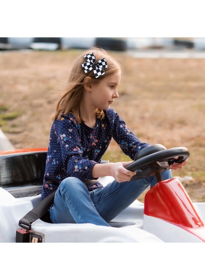 ميروكش مشبكان للشعر بتصميم علم سباقات منقوش، مقاس 4 بوصات، للفتيات والنساء، باللونين الأسود والأبيض، وشريط منقوش بنمط الجاموس، وربطة شعر على شكل ذيل حصان، وإكسسوارات شعر لمحبي السباق، وهدية لحفلات أعياد الميلاد بطابع السيارات - Image 3