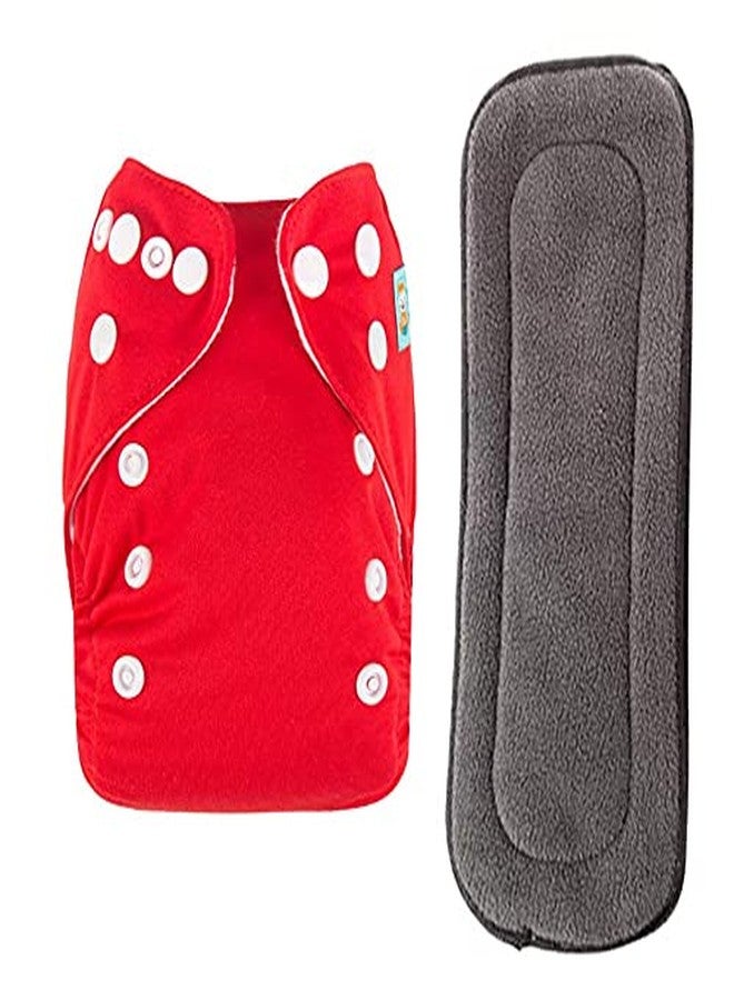 Mopslik - Reusable Adjustable Washable button Cloth Diaper with 5 Layered Insert (Red) - Image 1