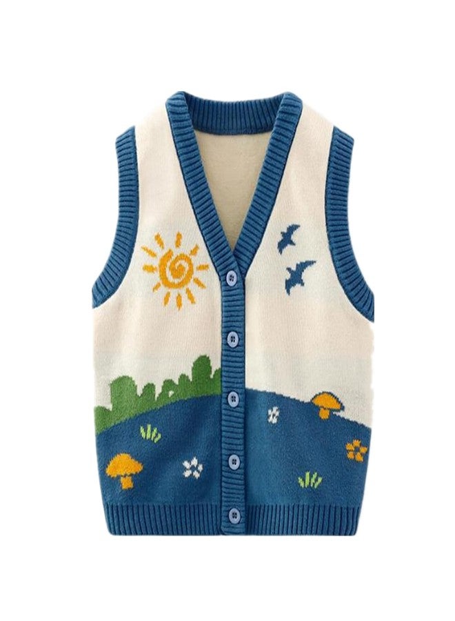 warmstraw Toddler Baby Boys Pattern Sweater Vest Knit V Neck Sleeveless Soft Knitted Sweater Vest Cardigan Bear Blue 4-5 T - Image 1