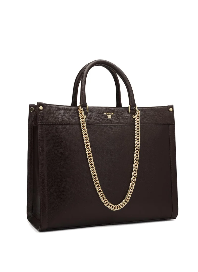 دا ميلانو حقيبة يد جلدية بنية أصلية