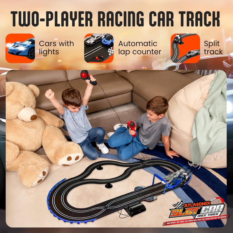 Atlasonix Electric Slot Car Race Car Set for Kids Ages 4-8 – Dual Speed Controllers, Smooth Track Curves, Fast-Paced Action – Fun Toy for Boys & Girls Age 5+ – Complete Competitive Playset with Accessories - Image 2