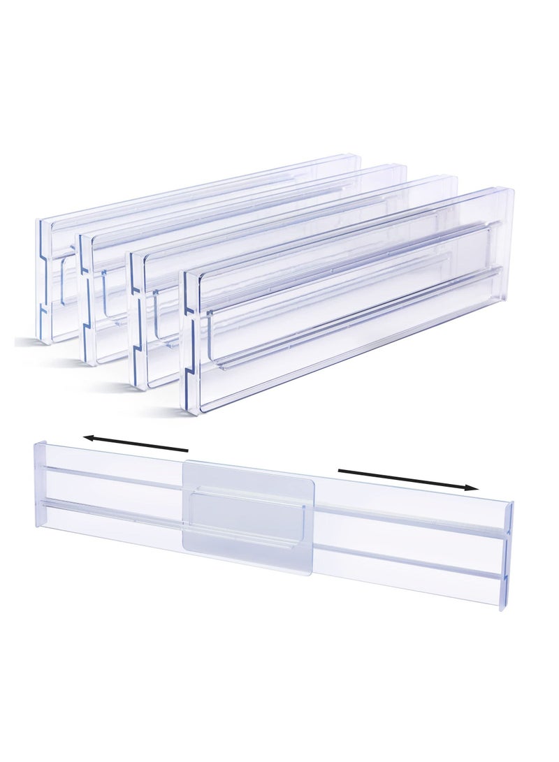 SYOSI Drawer Dividers Organizers 4 Pack,Adjustable 3.2" High Expandable from 12.2-21.7" Kitchen Organizer, Clear Plastic Drawers Separators for Clothing, Utensils and Office Storage - Image 1