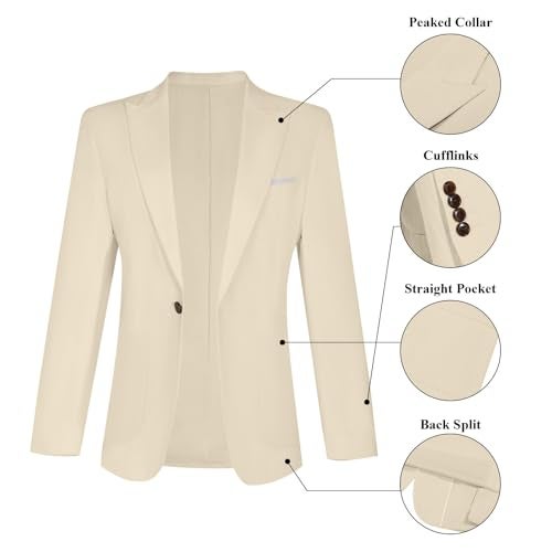 Diaryan Linen Men's Suit Casual Tuxedo 2 Piece Regular Fit Champagne Blazer One Button Solid Jacket Pants for Party Wedding L - Image 4