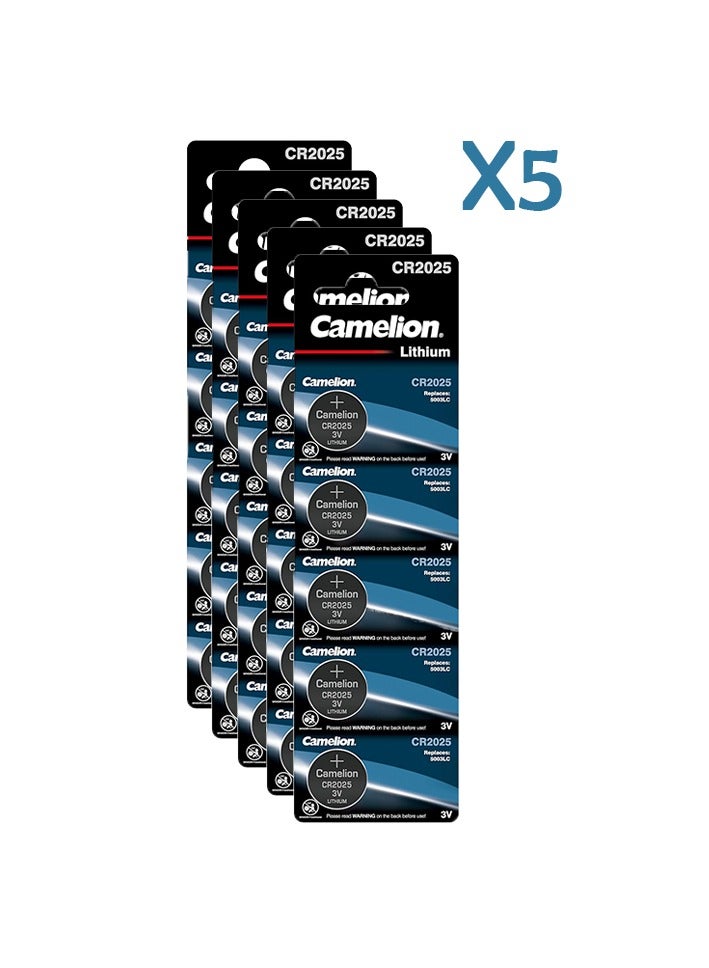 Camelion Camelion CR2025 3 V Lithium-Ion Button Cell Battery 5 Pack x5 - Image 1