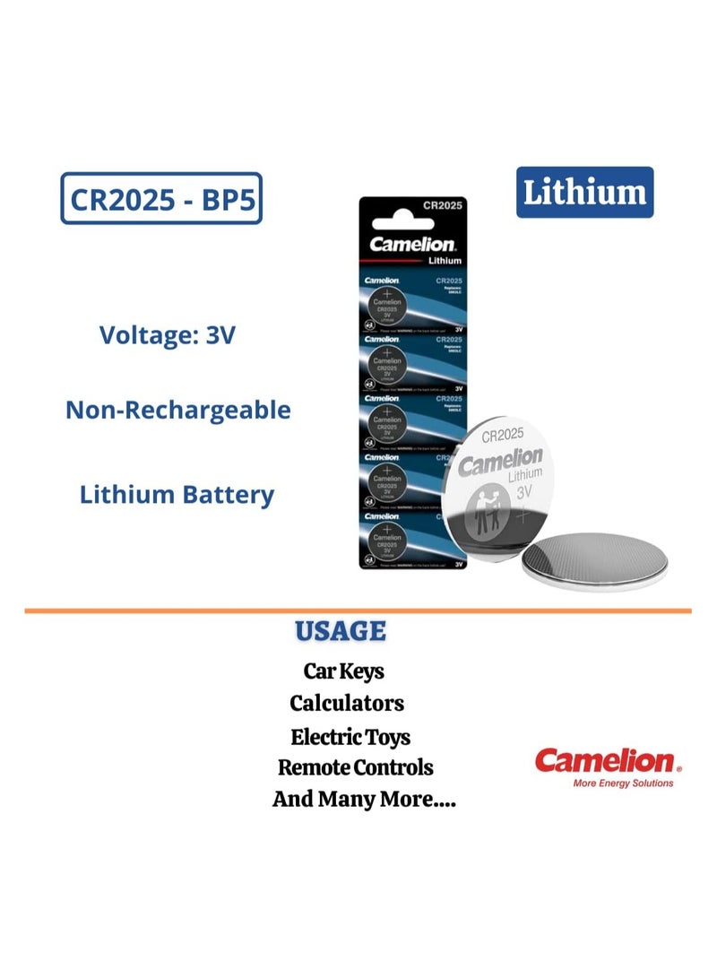 Camelion Camelion CR2025 3 V Lithium-Ion Button Cell Battery 5 Pack x5 - Image 4