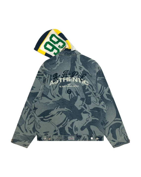 ايه ايه بي إي AAPEUNVS moonface hooded camo denim jacket