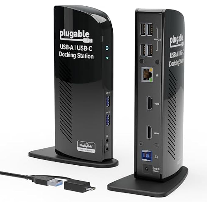 Plugable USB 3.0 UNIVERSAL LAPTOP DOCKING STATION FOR WINDOWS (DUAL VIDEO HDMI & DVI/VGA, GIGABIT ETHERNET, AUDIO, 6 USB PORTS) - Image 1