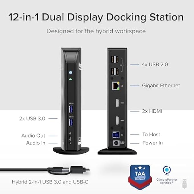 Plugable USB 3.0 UNIVERSAL LAPTOP DOCKING STATION FOR WINDOWS (DUAL VIDEO HDMI & DVI/VGA, GIGABIT ETHERNET, AUDIO, 6 USB PORTS) - Image 2