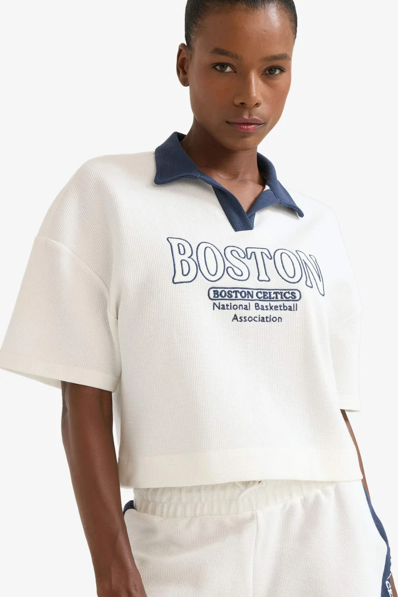 ديفاكتو DeFactoFit NBA Boston Celtics Waffle Polo T-Shirt