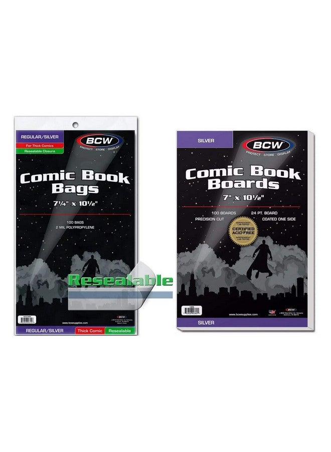 BCW 100 BCW RESEALABLE Silver Thick Comic Bags & Backer Boards - Image 1