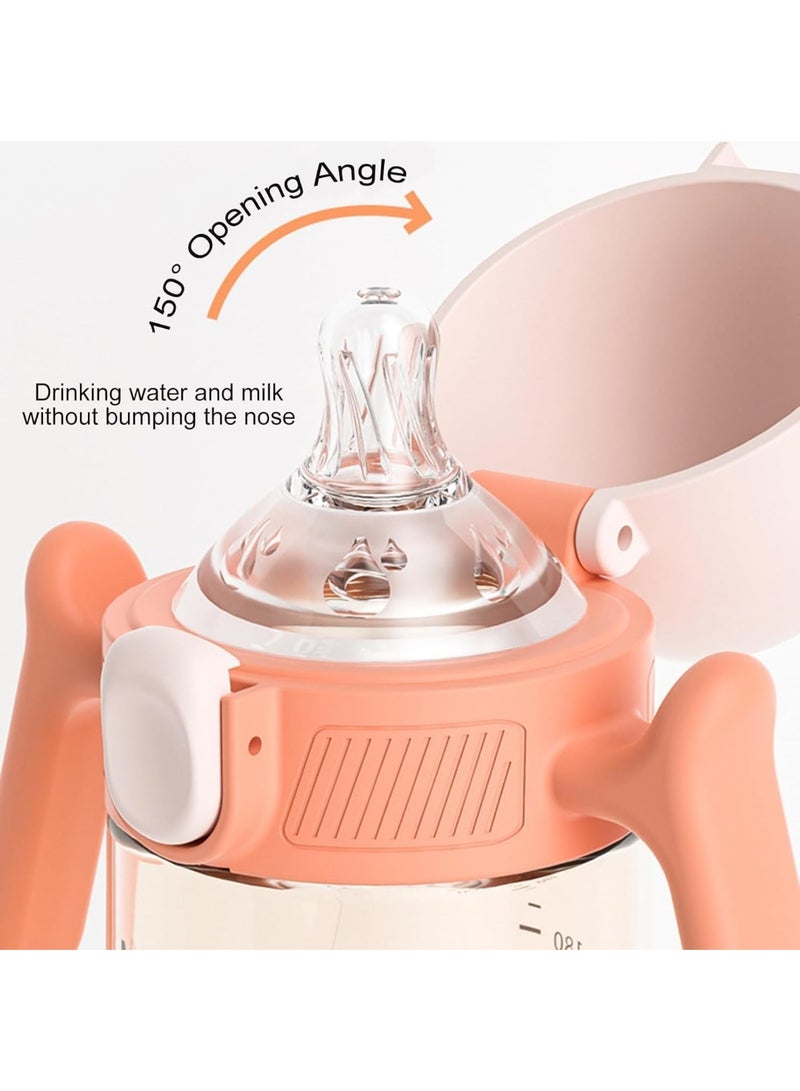 Baby Sippy Cup 240ml with Weighted Straw, 3-in-1 Spill-Proof & Leak-Proof Sippy Cup for Toddlers, BPA-Free Soft Silicone Spout with Handles (Orange) - Image 2