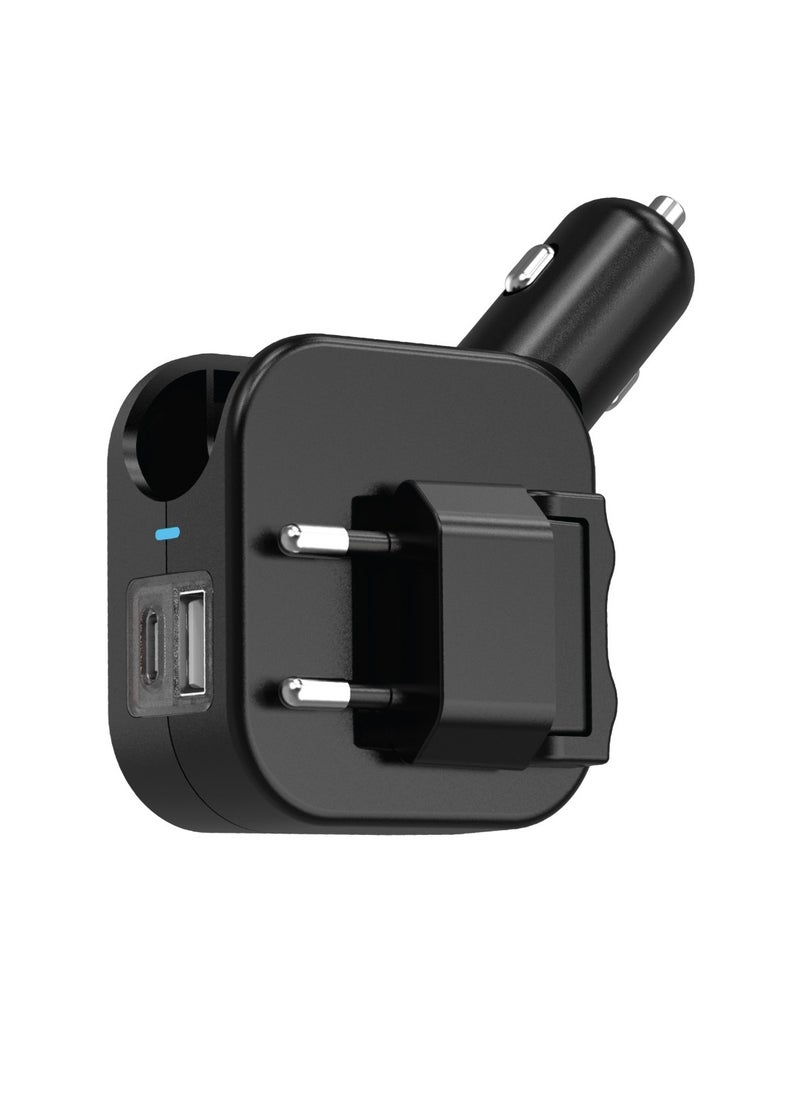 GREEN LION - Duo Power Car & Wall Charger EU PLUG 20W Power Delivery Fast Charging Universal Compatibility / USB-A Port / USB-C Port / Durable Build / Dual Functionality / Compact Design - Black - Image 1