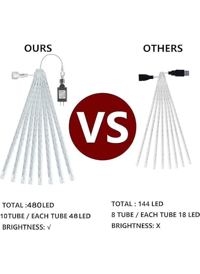 The Bros Dazzle Bright 480 LED Christmas Light, Meteor Shower Rain Lights 50cm 10 Tubes, Waterproof Plug in Falling Rain Lights Decorations for Xmas Tree Yard Party,Solar waterproof version.  - Image 5