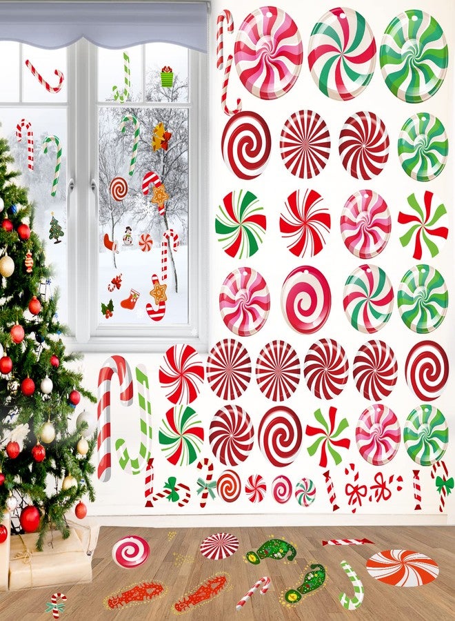 Jolbndcv 83 Pcs Peppermint Floor Decals Stickers Set Self Adhesive Candy Cane Stickers for Christmas Candy Party Decoration - Image 1