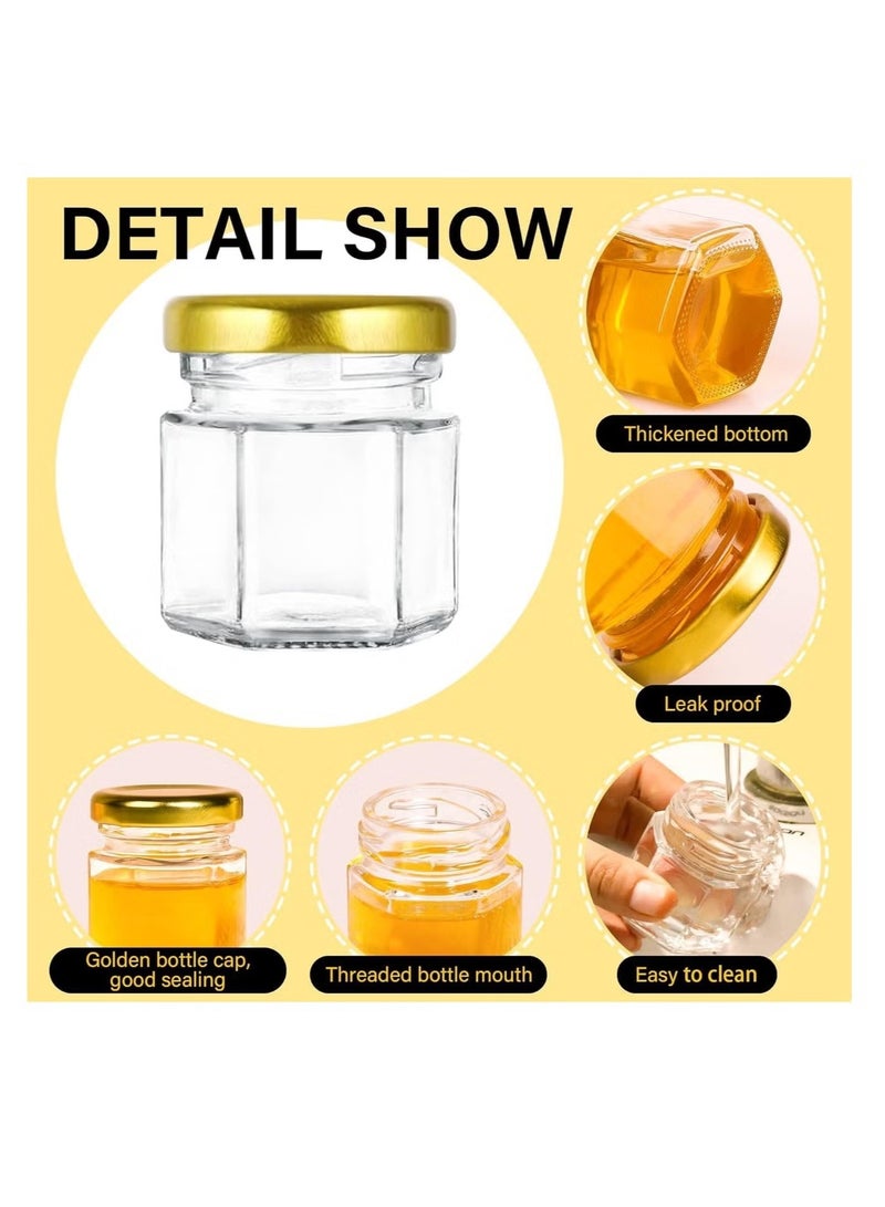Ailily 25Pack Mini Glass Honey Jars - Hexagon Little Glass Honey Jar with Gold Lids, Wooden Dippers, Bee Charms and Twine - Small Honey Jars for Wedding Favors, Party Favors - Image 4