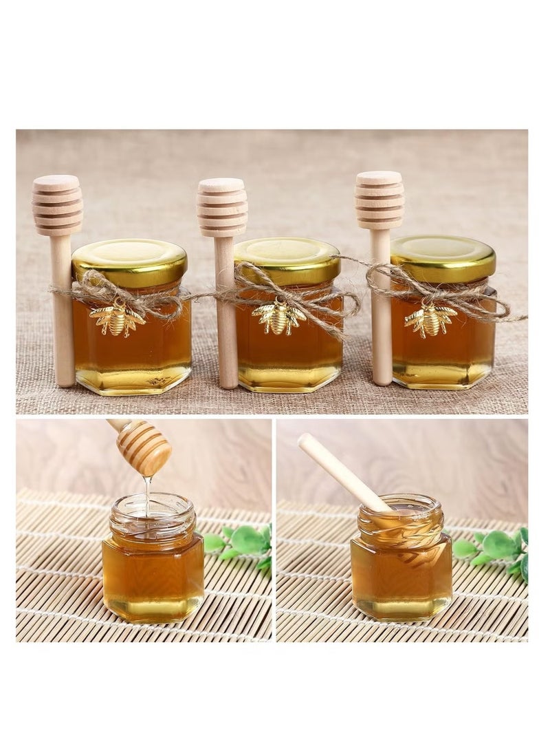 Ailily 25Pack Mini Glass Honey Jars - Hexagon Little Glass Honey Jar with Gold Lids, Wooden Dippers, Bee Charms and Twine - Small Honey Jars for Wedding Favors, Party Favors - Image 5