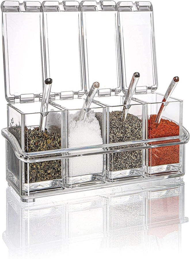 Aktnil Crystal Spice Rack Seasoning Acrylic Box Pepper Salt Spice Rack Plastic 4 Box with Spoons Kitchen See Through Storage Containers Cooking Tools - Image 1