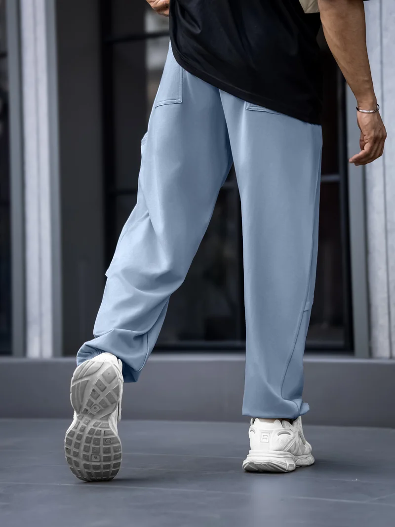 Maniac  Maniac Mens Light Grey Utility Zipper Cotton Baggy Fit Pant for Men | Best Price UAE