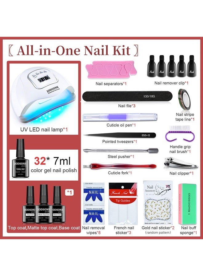 JODSONE طقم طلاء أظافر جل مع ضوء UV 32 لون طقم طلاء أظافر جل أدوات مانيكير طقم جل أظافر هدايا للنساء - Image 1