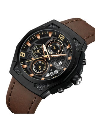 Raptor 6-Hands Chronograph Watch – Black & Brown Edition with Genuine Leather Strap – Elite Y121 Calibre Movement – Waterproof Design - view 2