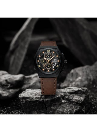 Raptor 6-Hands Chronograph Watch – Black & Brown Edition with Genuine Leather Strap – Elite Y121 Calibre Movement – Waterproof Design - view 3