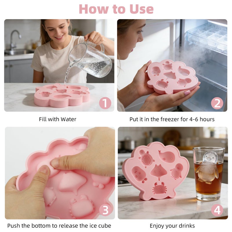 Fu Store Ice Cube Tray Shell Silicone Ice Cube Trays with Cute Marine Life Shapes Cubes Easy to Release Perfect for Freezer Home, Kitchen, Drinks, Cocktail, Coffee, Chocolate Mold (Pink) - Image 4