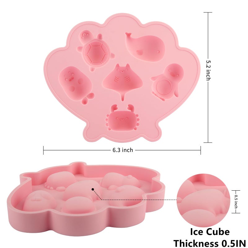 Fu Store Ice Cube Tray Shell Silicone Ice Cube Trays with Cute Marine Life Shapes Cubes Easy to Release Perfect for Freezer Home, Kitchen, Drinks, Cocktail, Coffee, Chocolate Mold (Pink) - Image 3