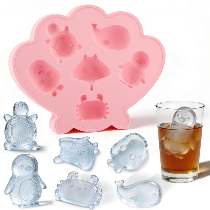 Fu Store Ice Cube Tray Shell Silicone Ice Cube Trays with Cute Marine Life Shapes Cubes Easy to Release Perfect for Freezer Home, Kitchen, Drinks, Cocktail, Coffee, Chocolate Mold (Pink) - Image 1
