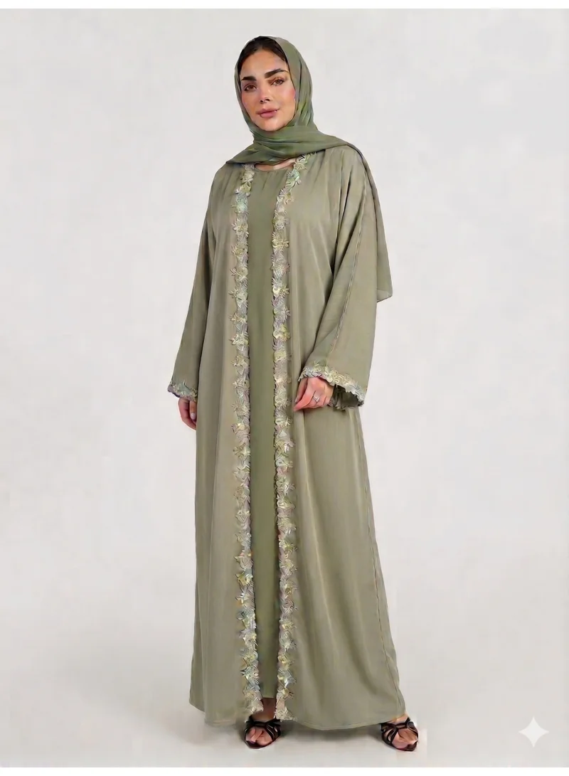 عباءات ريم Lace Detail Abaya with Inner Dress and Matching Sheila