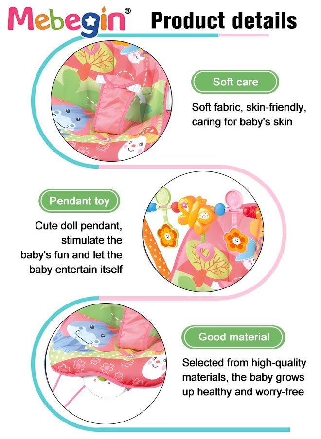 MEBEGIN 2 In 1 Baby Bouncer Chair with Removable Toy Bar, Washable Cushion and Non-slip Base, Adjustable Infant-to-Toddler Rocker with Music and Soothing Vibration Button, Newborn Essentials  - Image 5
