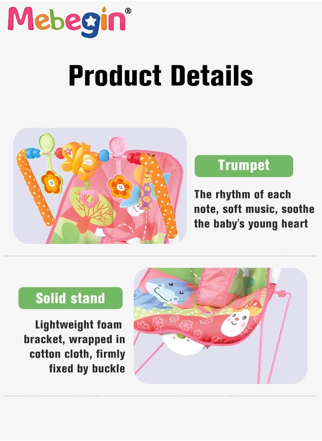 MEBEGIN 2 In 1 Baby Bouncer Chair with Removable Toy Bar, Washable Cushion and Non-slip Base, Adjustable Infant-to-Toddler Rocker with Music and Soothing Vibration Button, Newborn Essentials  - Image 3