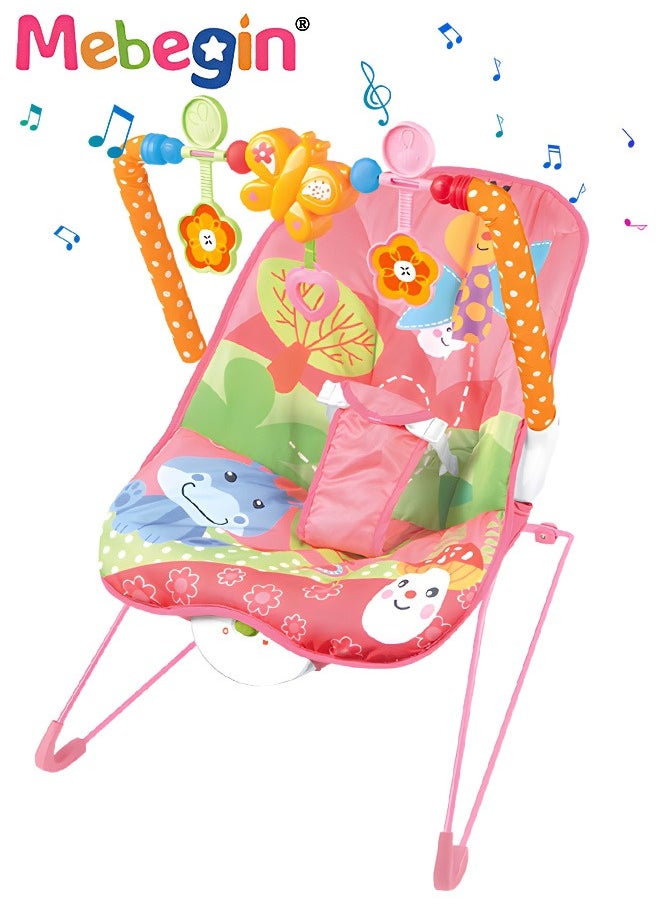 MEBEGIN 2 In 1 Baby Bouncer Chair with Removable Toy Bar, Washable Cushion and Non-slip Base, Adjustable Infant-to-Toddler Rocker with Music and Soothing Vibration Button, Newborn Essentials  - Image 1