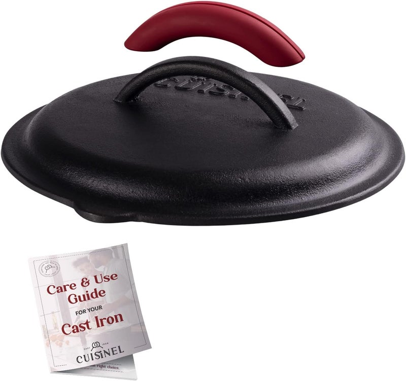 Cuisinel Cast Iron Lid - Fits 8"-Inch / 20.32cm Lodge Skillet, Frying Pans or Braiser + Silicone Handle Holder + Care Guide - Pre-Seasoned Replacement Cover - Indoor/Outdoor, Oven, Open Fire, BBQ Safe - Image 1