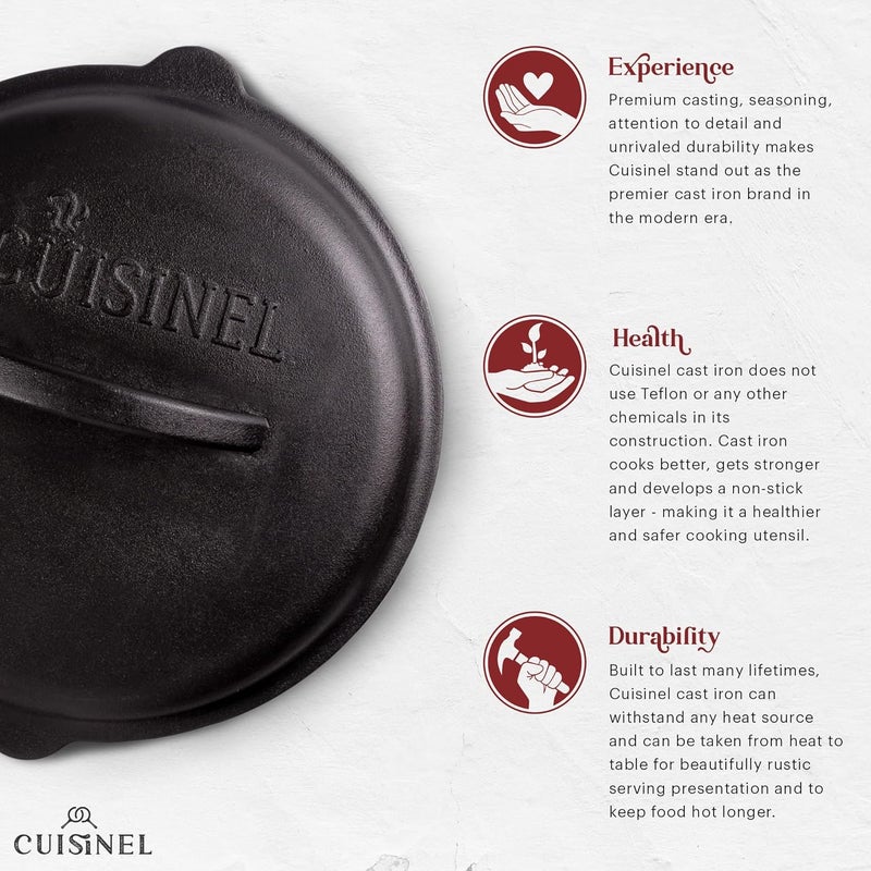 Cuisinel Cast Iron Lid - Fits 8"-Inch / 20.32cm Lodge Skillet, Frying Pans or Braiser + Silicone Handle Holder + Care Guide - Pre-Seasoned Replacement Cover - Indoor/Outdoor, Oven, Open Fire, BBQ Safe - Image 3