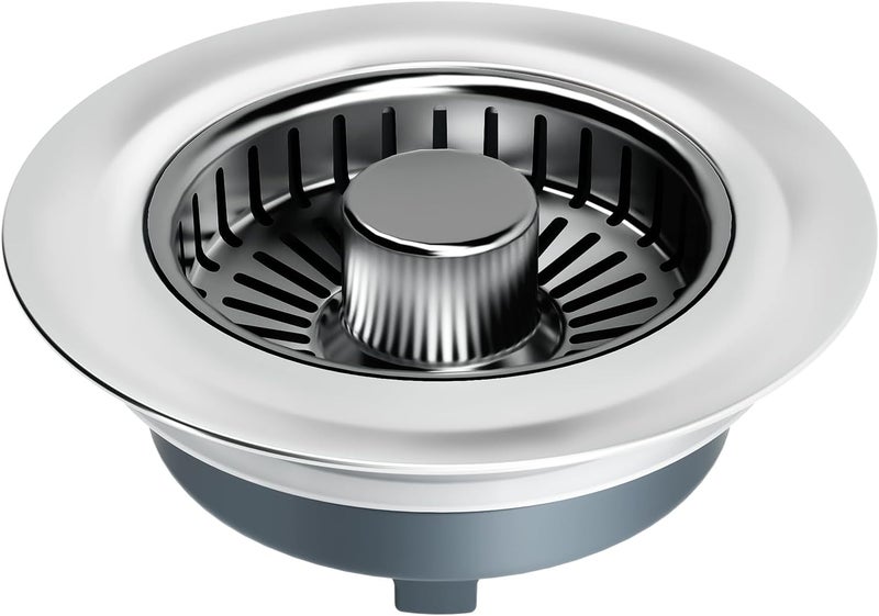 zaa Upgraded 3in1 Kitchen Sink Drain Strainer & Sink Stopper, 304 Stainless Steel Sink Drain Basket & Sink Protector for Kitchen with Anti-Clog Filter, Fit US Standard 3-1/2'' Sink Drain Hole, Gray - Image 1