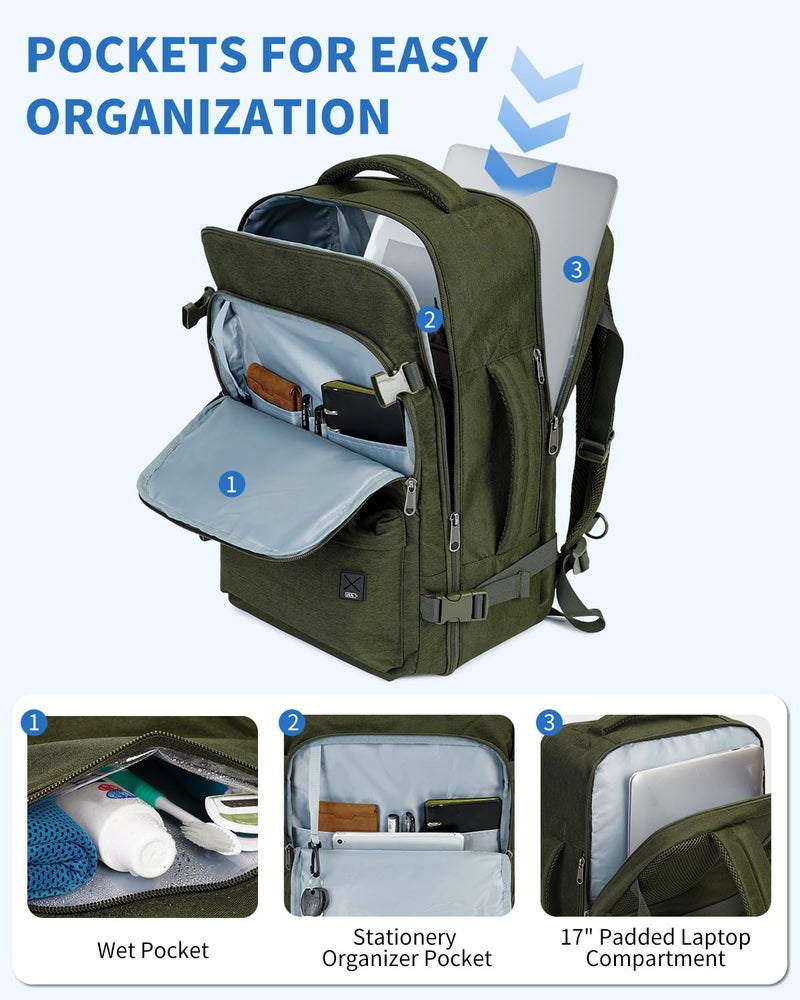 WANDF Travel Backpack For Spirit Airlines Personal Item Bag 18x14x8 with Wet Pocket, 17 Inch Laptop Backpack for Men Womenï¼ˆDark Greenï¼‰ - Image 4