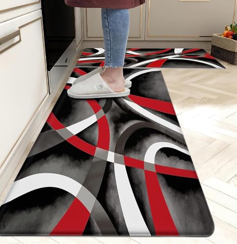 weesire Kitchen Mats for Floor red Kitchen Rugs Modern Abstract Circle Anti Fatigue Kitchen Mats Waterproof Floor Mats Cushioned NonSkid Standing Mats for Laundry Office Set of 2173 x 28173 x 47 Inch - Image 1