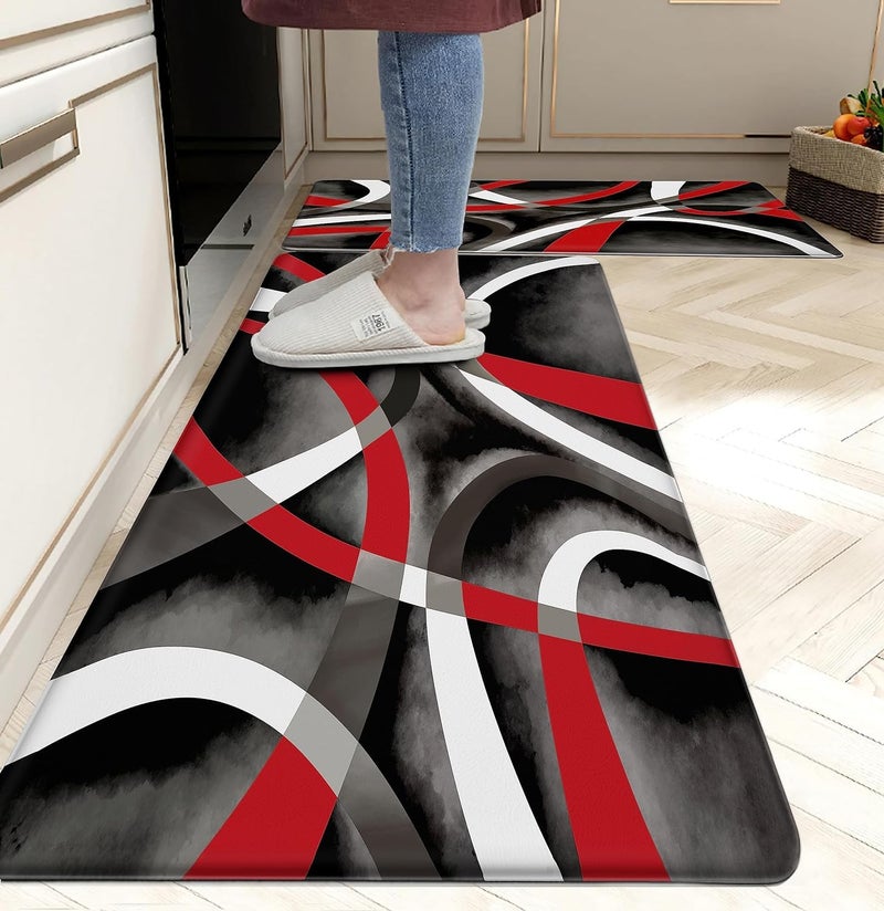 weesire Kitchen Mats for Floor red Kitchen Rugs Modern Abstract Circle Anti Fatigue Kitchen Mats Waterproof Floor Mats Cushioned NonSkid Standing Mats for Laundry Office Set of 2173 x 28173 x 47 Inch - Image 2