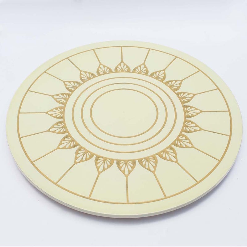 bambaiSe Teak Wood Quality Rotating Beige Lazy Susan for Dining Table Pack of 1 White - Image 3