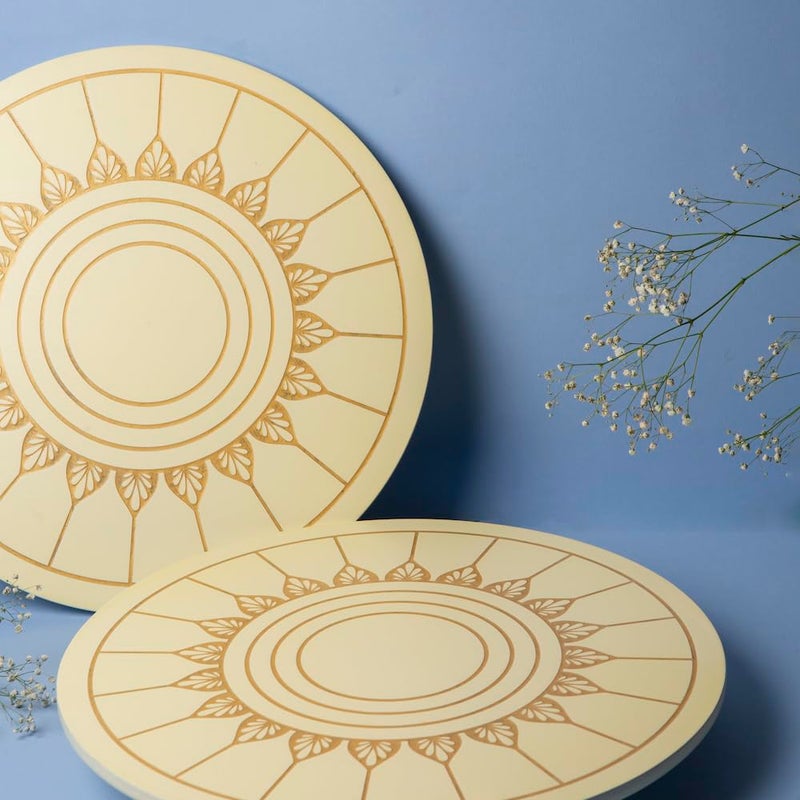 bambaiSe Teak Wood Quality Rotating Beige Lazy Susan for Dining Table Pack of 1 White - Image 2
