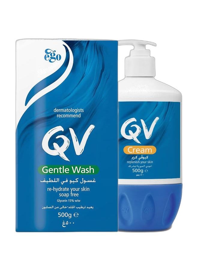 QV QV Gentle Wash 500 ml + QV Mouisturizing Cream 500 ml  - Image 1