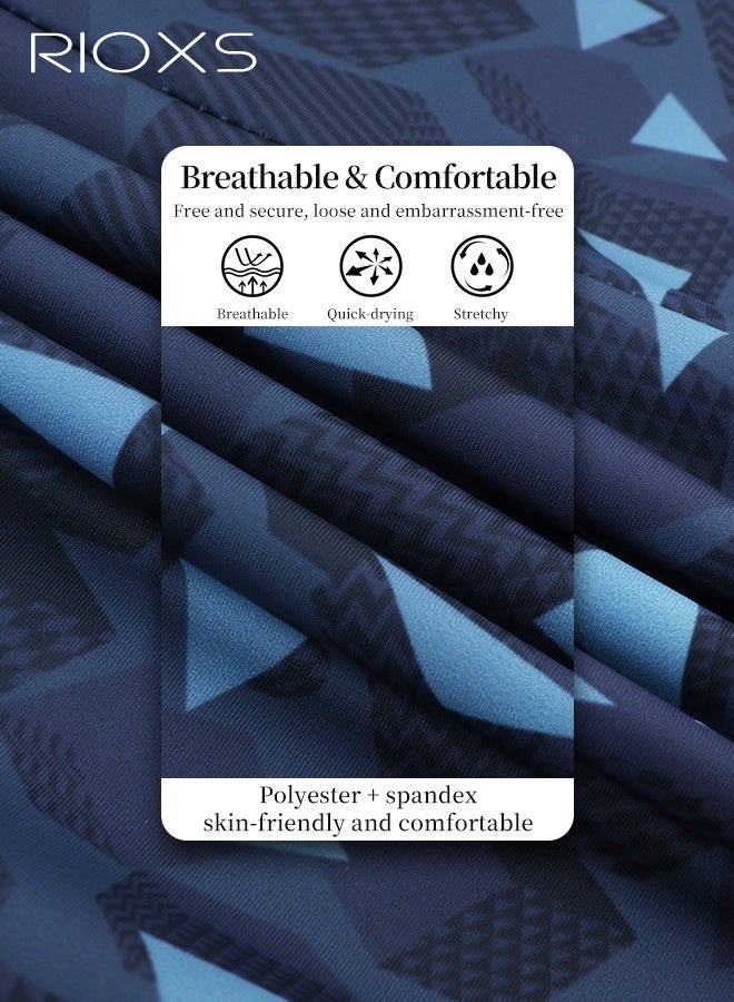 ريوكس سروال السباحة الرجالي ، شورتات شورتات سريعة سريعة 5 بوصات ، شورتات شاطئية للرجال مع بطانة شبكية ، جذوع تجريب مريحة ، شورتات سراويل للسبعات المزدوجة ، شورتات رياضية ، شورتات كرة القدم ، درجات الأزواج المطبوعة الهندسية - Image 3