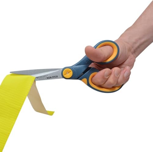 Westcott 8" Straight Titanium Bonded Non-Stick Scissors with Adjustable Glide Feature 2 Pack (16550), Grey/Yellow - Image 4